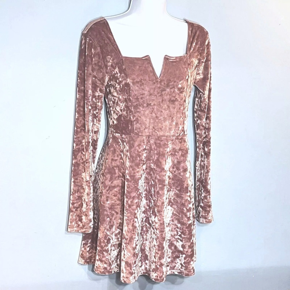 Aeropostale Blush Pink Velvet Long Sleeve Mini Dress